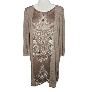 Chico's Tan 3/4 Tan Geometric Embellished Sweater Tunic Top Dress Size 2 Large
